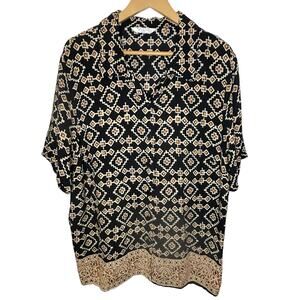 Southwestern Black Button Down Shirt 1X Plus Vintage 90s Rayon Chest 48”